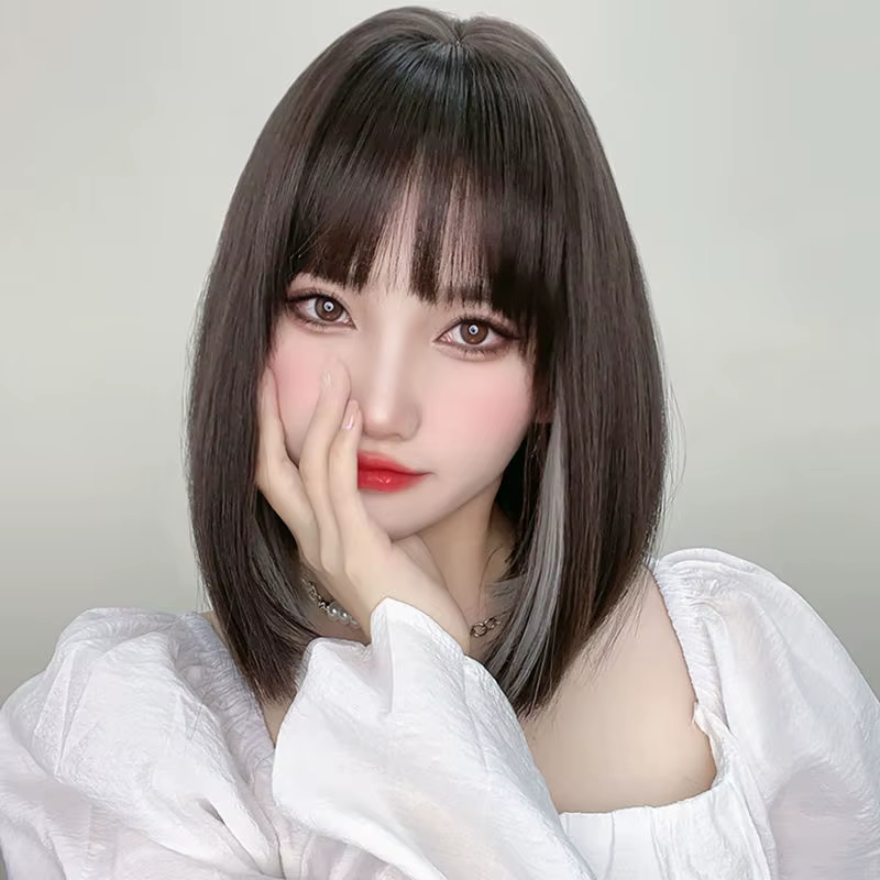 Perruque femme cheveux courts raides, effet ombré, couleur teintée, cheveux synthétiques en fibre de soie haute température, ensemble complet