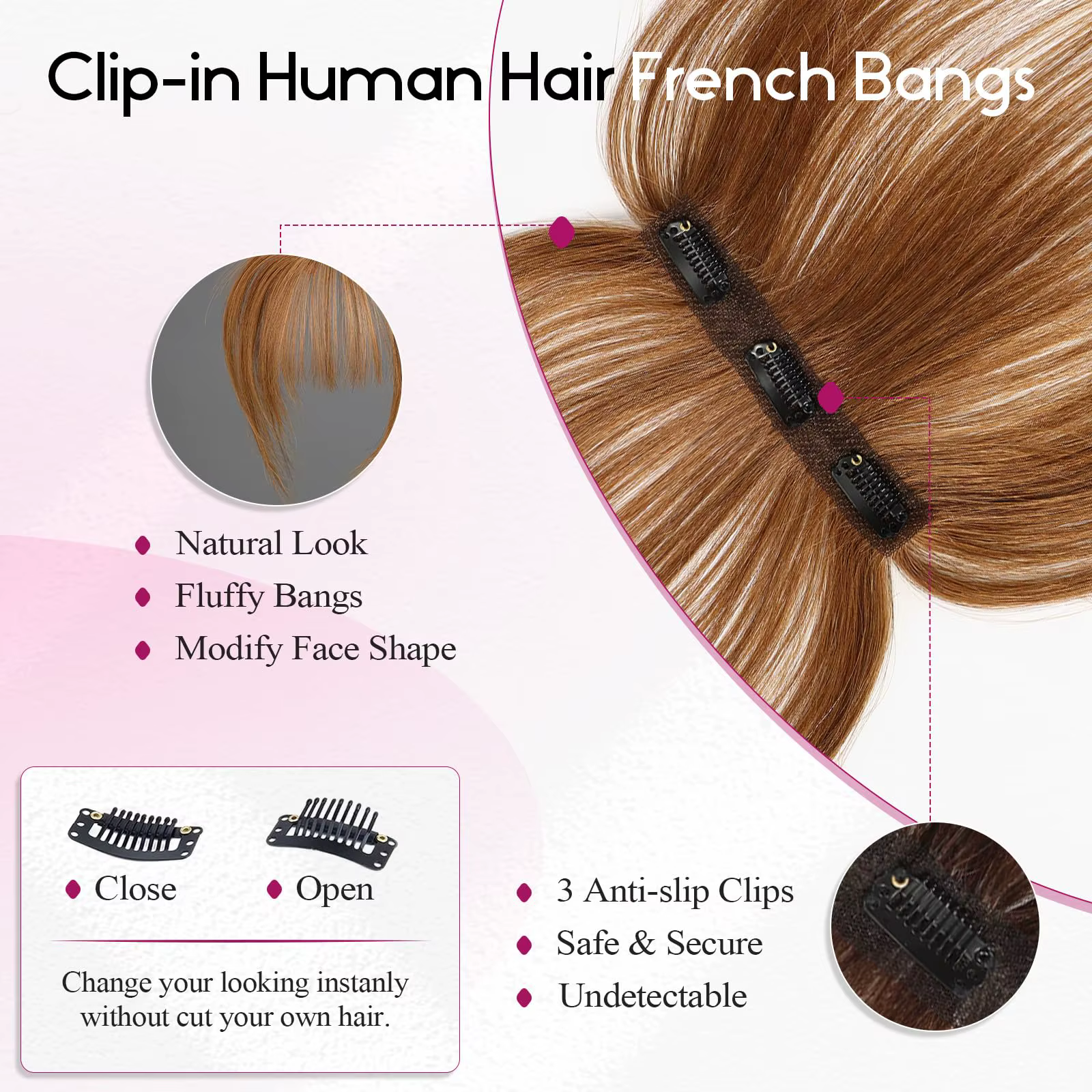 Frange de cheveux 100% humains marron pour femmes