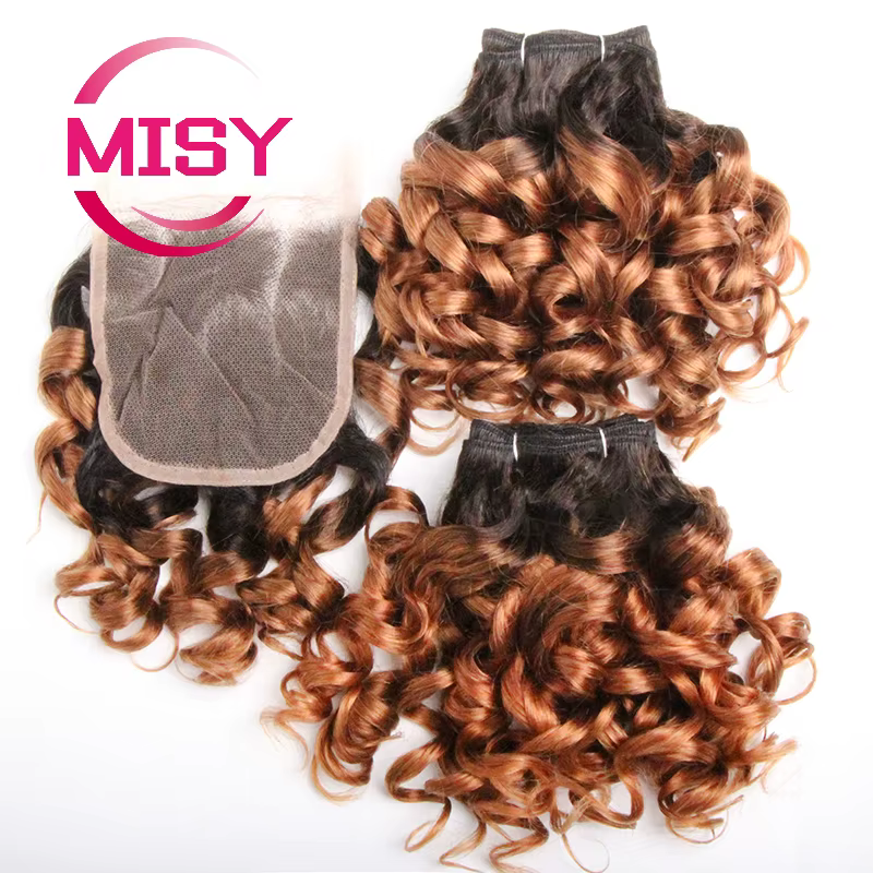 Tissage en lot brésilien naturel bouclé avec Lace Closure colorée 1B/27/30/33/99J