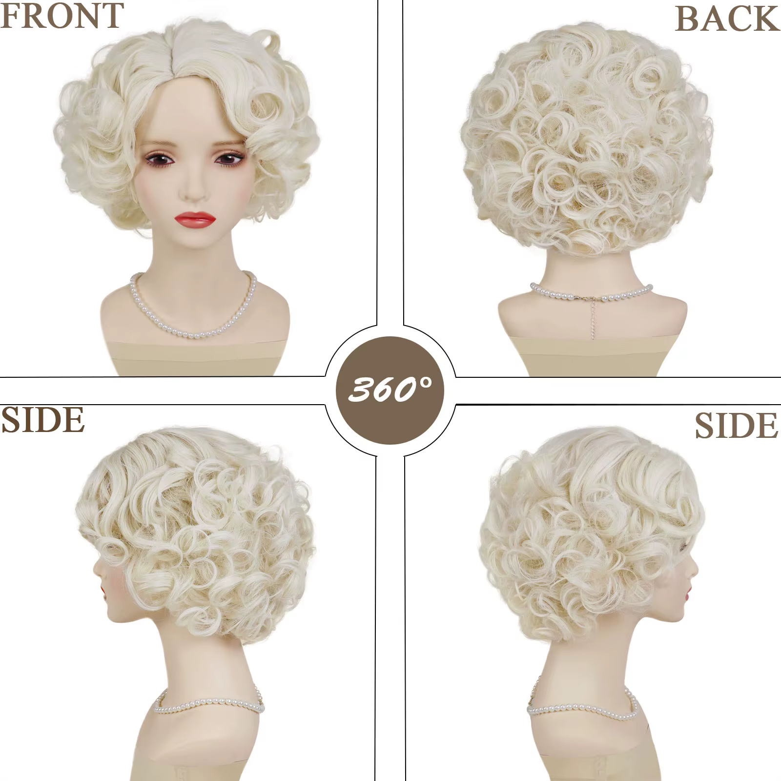 Perruque synthétique bouclée courte Blonde platine