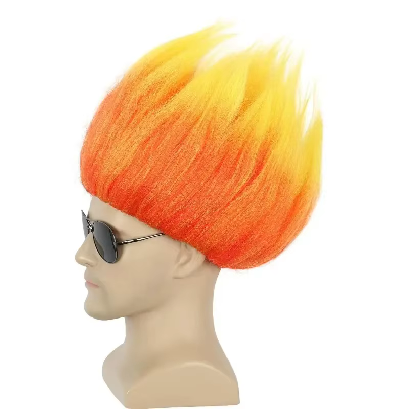 Perruque orange vif effet flamme