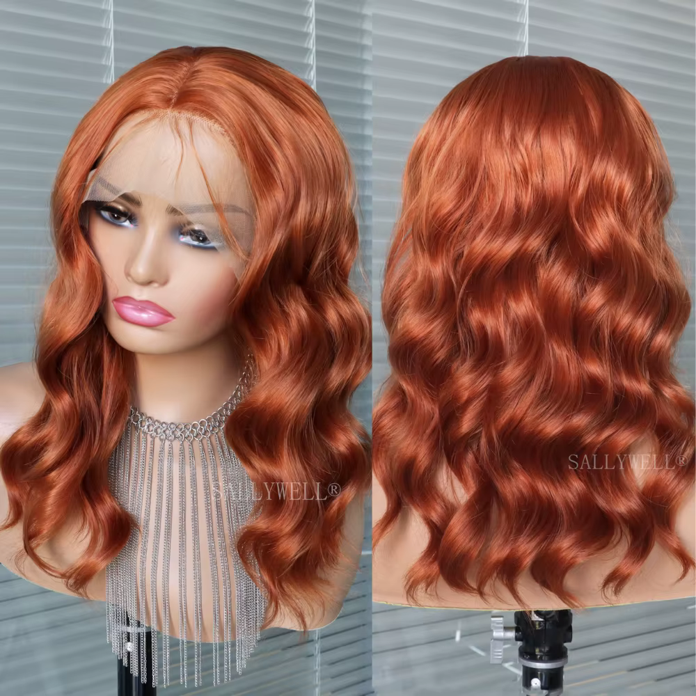Perruque Lace Front Wig synthétique Body Wave Orange foncé