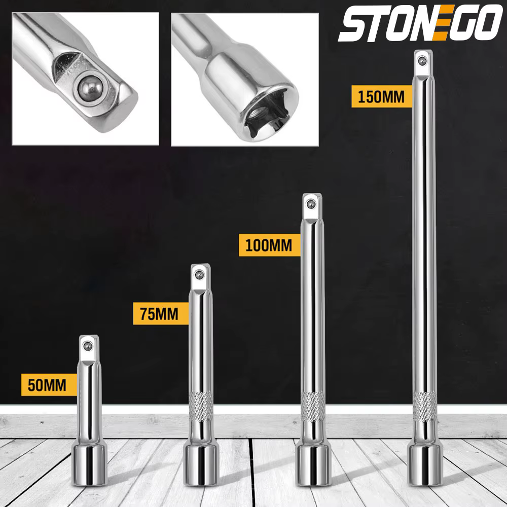 STONEGO 4 pièces/ensemble jeu de barres d'extension de douille en acier au Chrome Vanadium jeu de barres d'extension de quart de pouce de douille d'entraînement