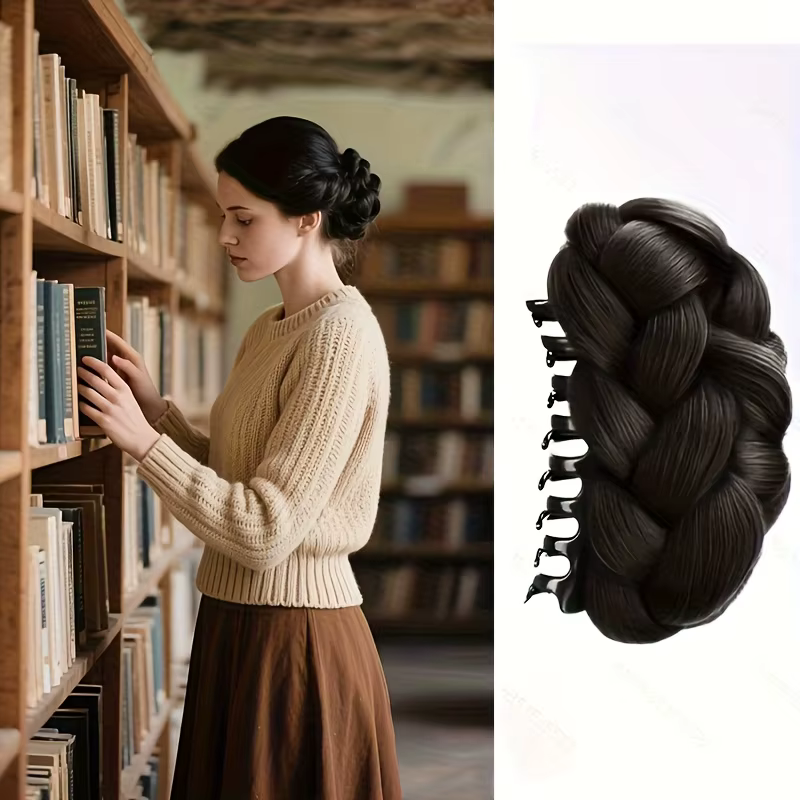 Perruque queue de cheval en fibre synthétique pour femme – comprend des styles à clipser pour petits pains et tresses