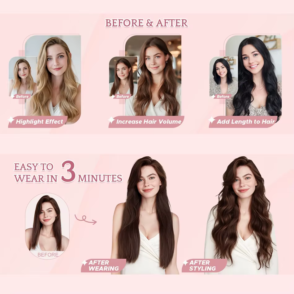 Extensions de cheveux à clipser de 120 g