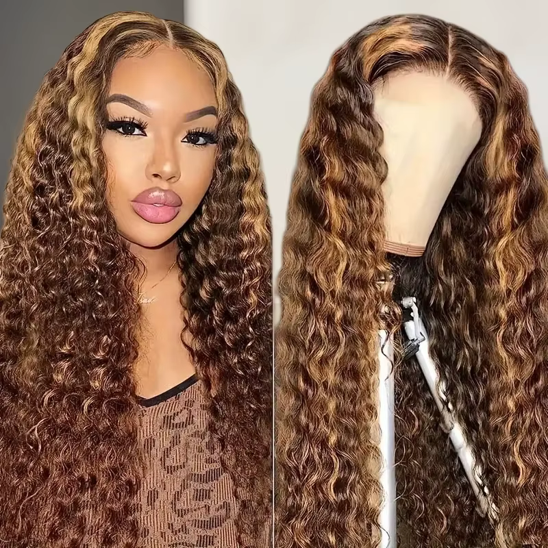 Perruque Deep Wave, raie au milieu, cheveux synthétiques tissés à la machine, pour femmes