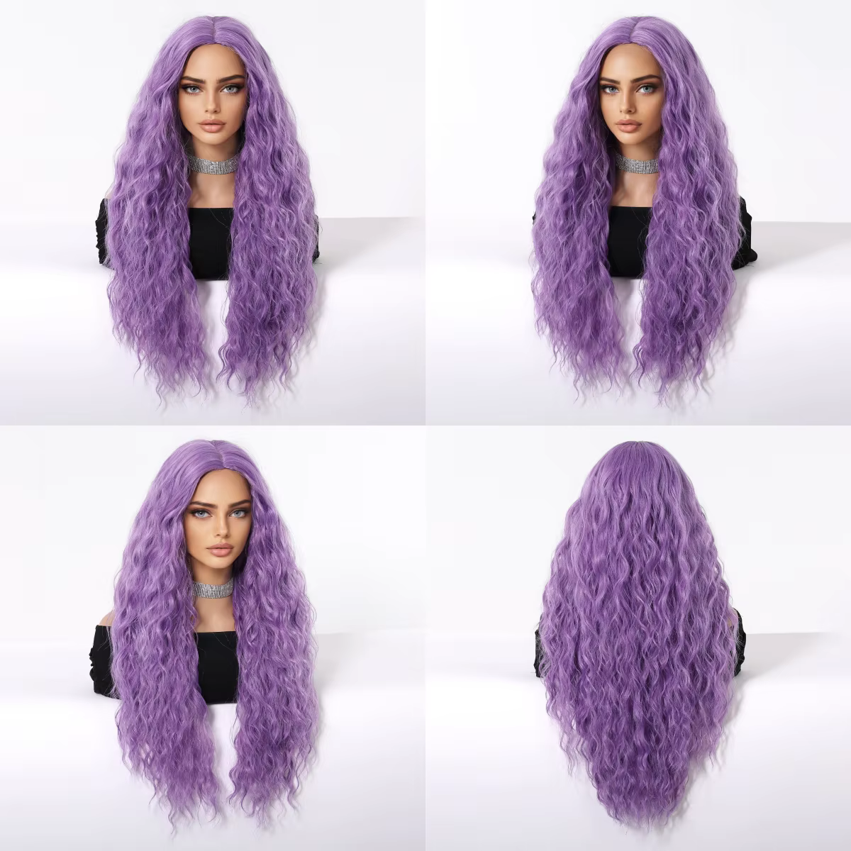 Perruque violette longue bouclée pour femme