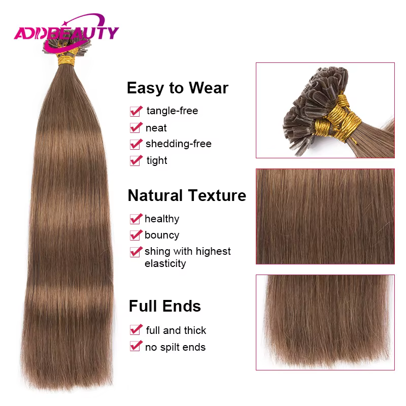 Addbeauty Extensions de cheveux de Fusion humaine U pointe kératine Capsule 100% Remy