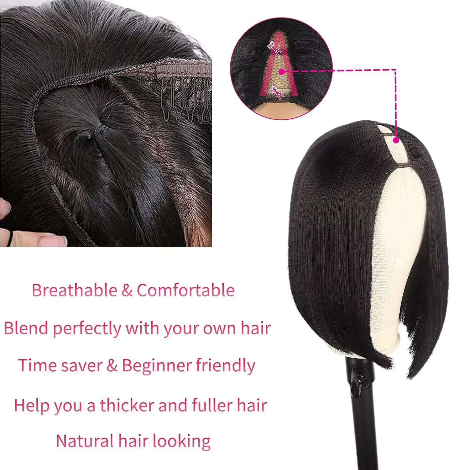 250 densité V partie perruque Bob droite perruques de cheveux humains 8-16 "pour les femmes brésilien vierge cheveux couleur naturelle fait à la Machine V forme perruque