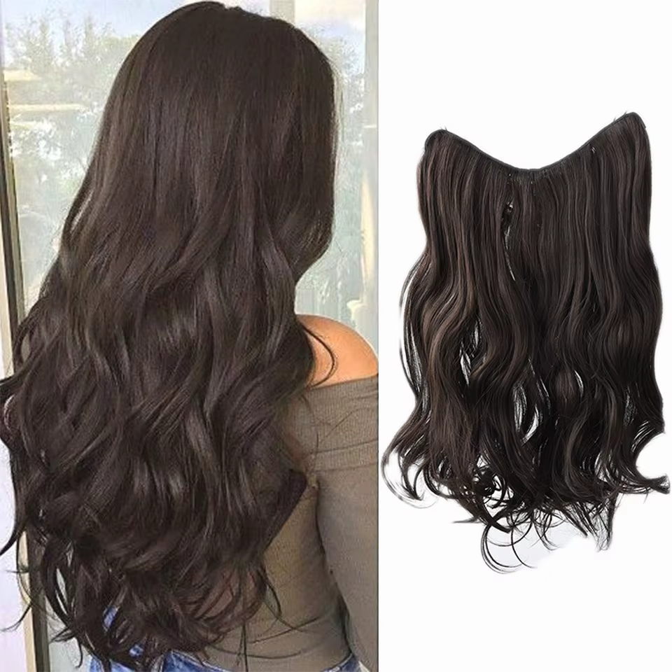 Extensions de cheveux synthétiques en forme de V à grandes ondulations pour femmes caucasiennes