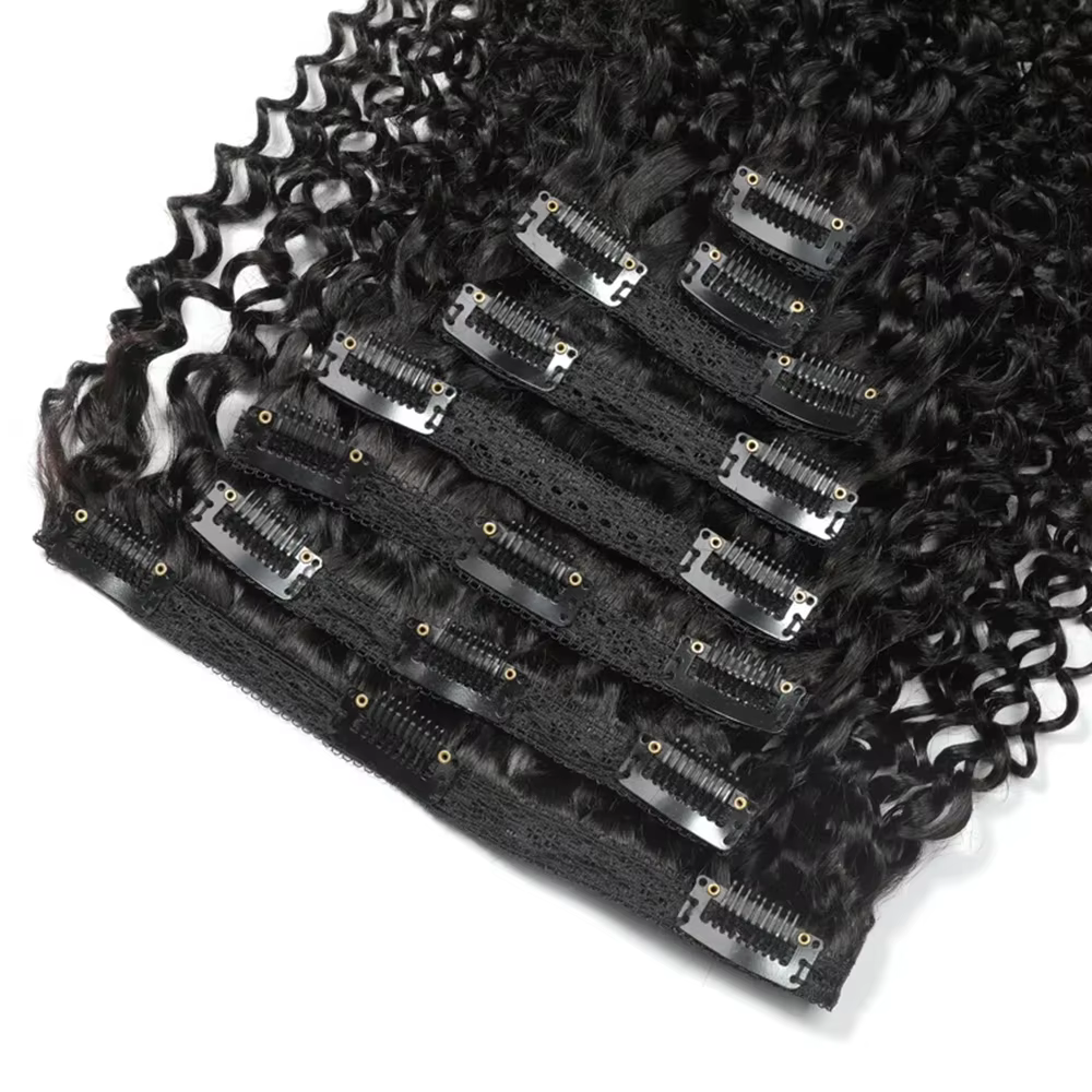 Afro crépus bouclés pince dans l'extension de cheveux cheveux vierges brésiliens 4B 4C Afro crépus bouclés vrais cheveux humains Double trame pour les femmes noires