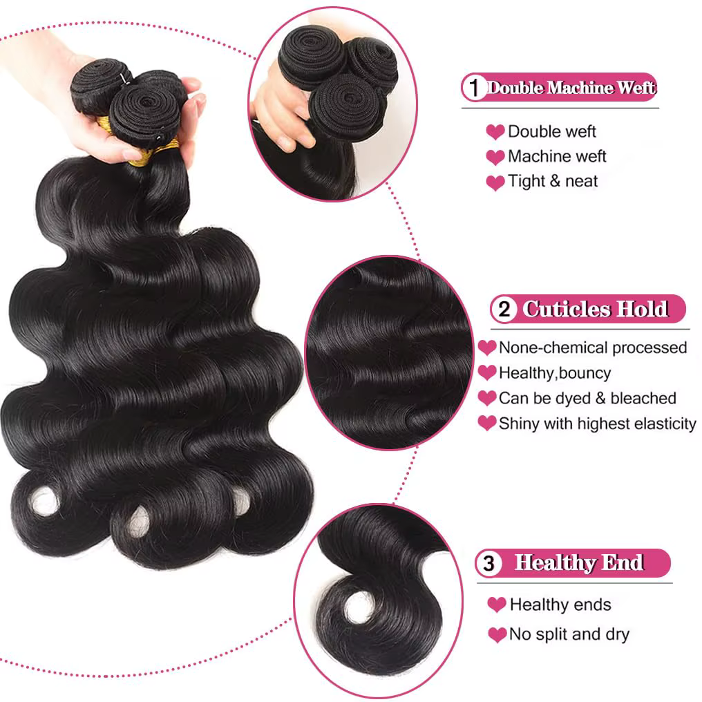 Extensions de cheveux naturels brésiliens vierges Body Wave avec closure 4x4