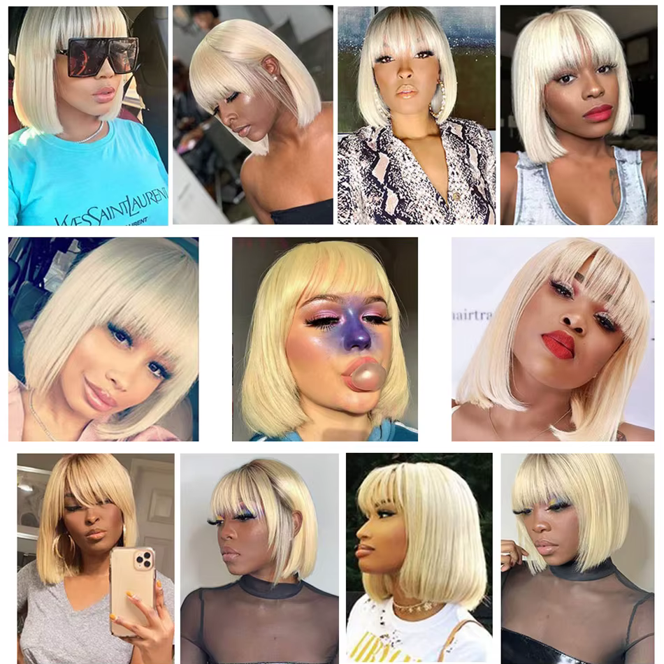 Miss Rola Blonde 613 # Perruques de cheveux humains Bob courtes entièrement fabriquées à la Machine perruque Bob droite