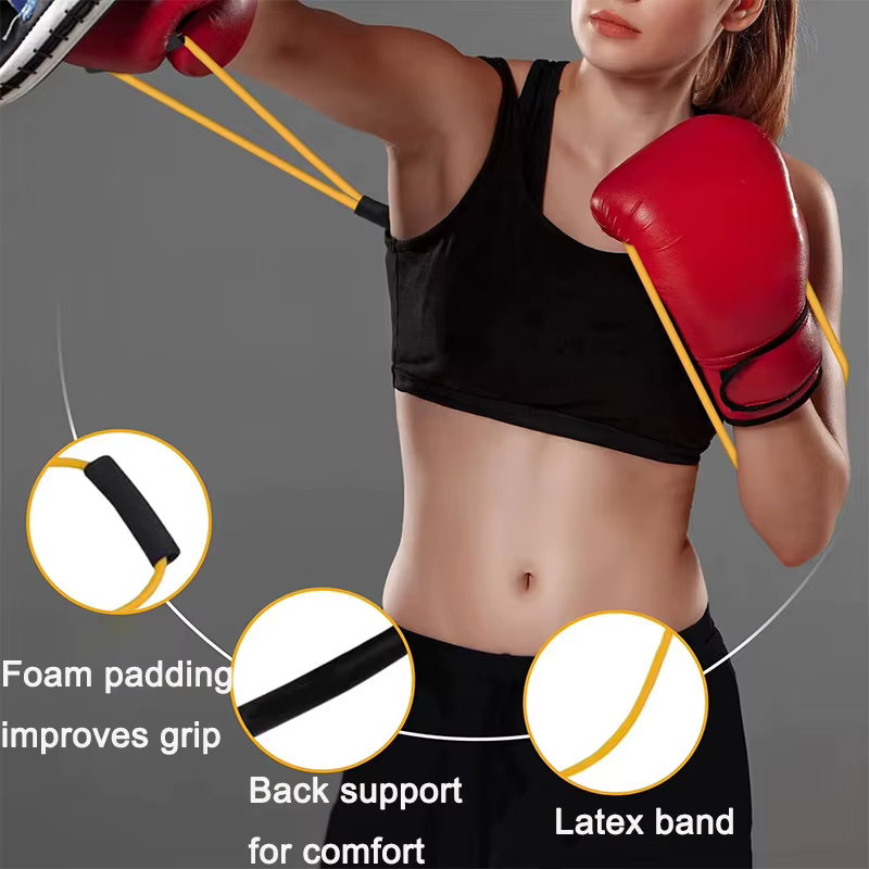 Bande de Résistance de Boxe avec Poignées, Corde de Traction pour Entraînement de Vitesse de Boxe, Ceinture Élastique Figure 8 Thai Air Strike pour Entraînement à Domicile