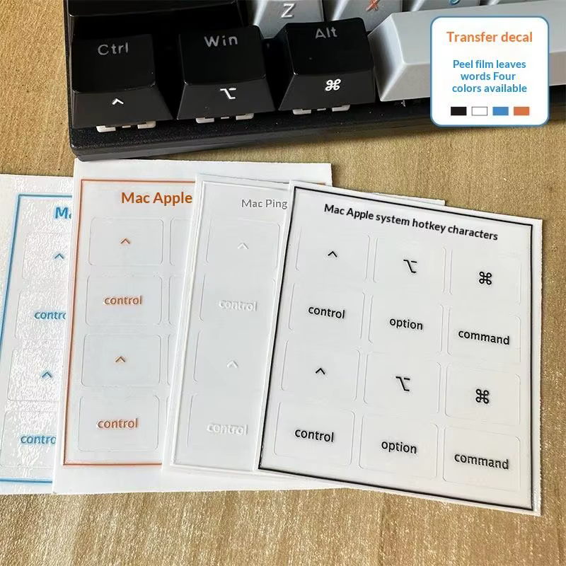 Autocollant de clavier pour touches de raccourci Mac OS, film de transfert détachable, icônes de texte pour ordinateur de bureau
