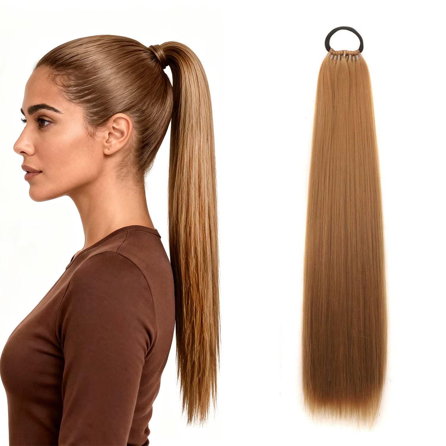 Extensions de cheveux queue de cheval longues tressées avec élastique