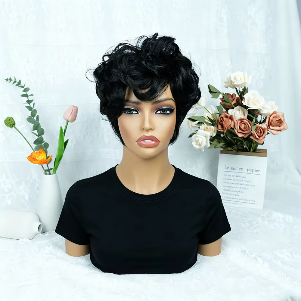 1B # Perruque de cheveux humains coupe lutin pour femmes