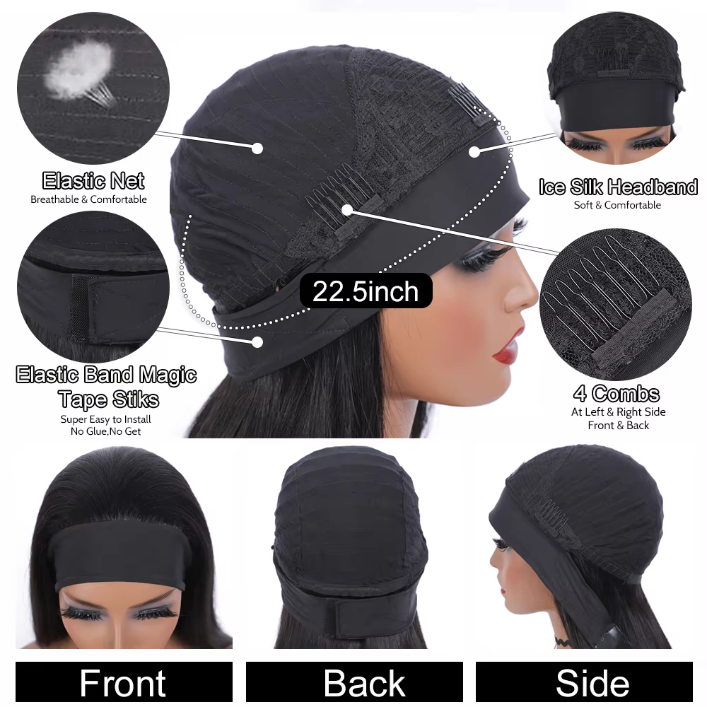 Bandeau perruque cheveux humains os droit perruques de cheveux humains pleine Machine faite péruvienne perruques de cheveux humains pour les femmes noires facile à dire 180%