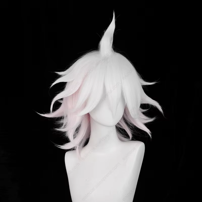 Anime Nagito Komaeda Cosplay perruque 37 cm de Long rose blanc dégradé perruques résistant à la chaleur cheveux synthétiques