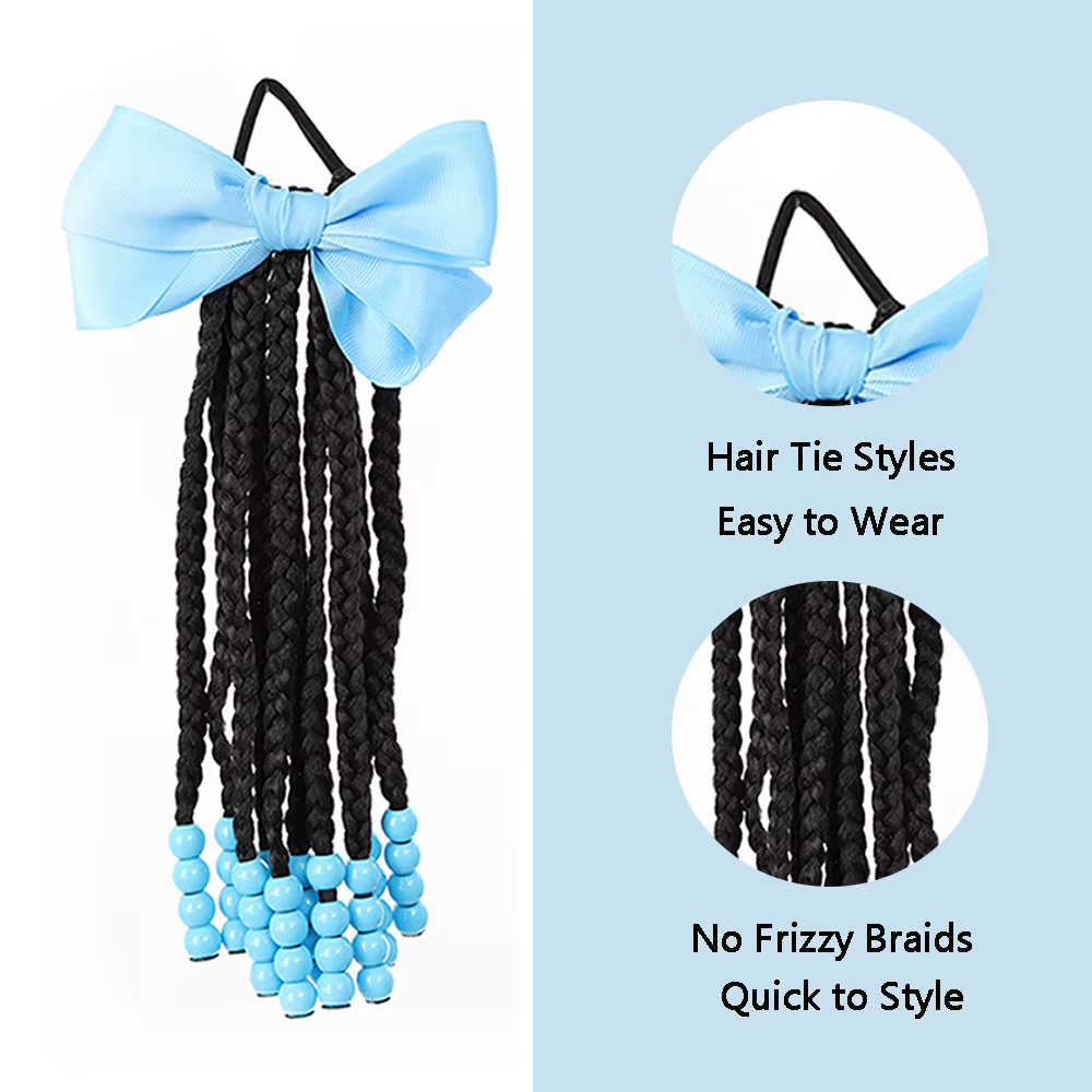 Extensions de cheveux tressées pour enfants avec perles et nœuds