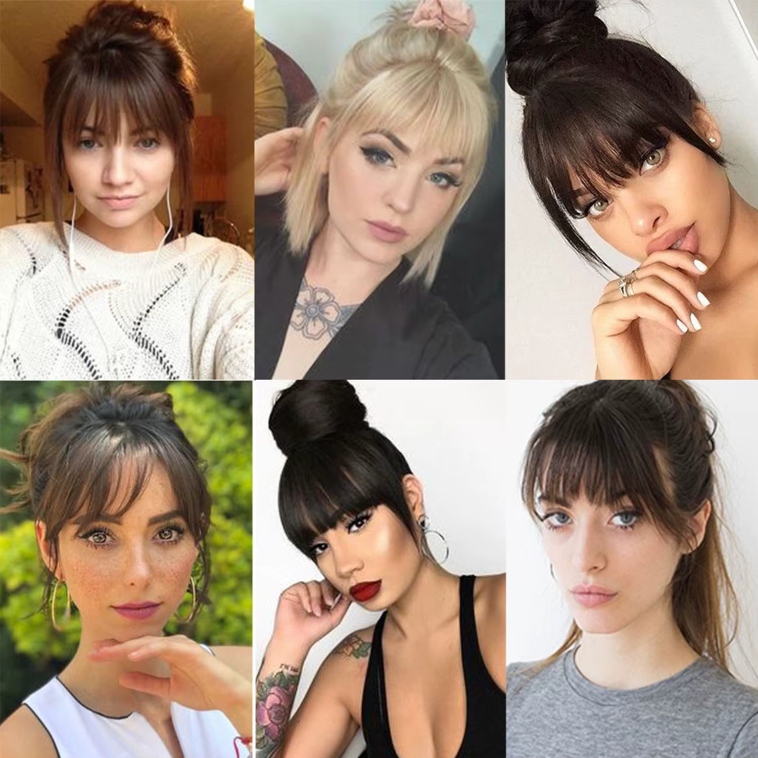 Extensions de cheveux à franges noires à clipser