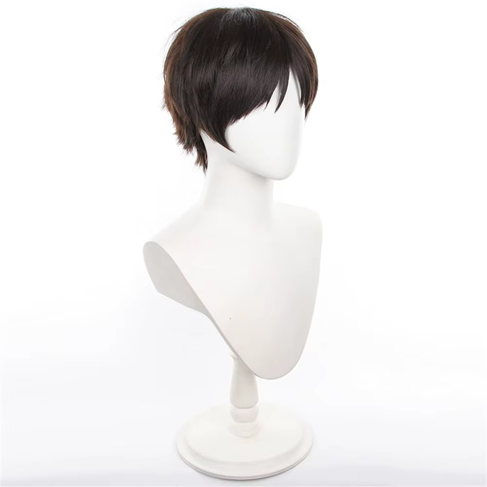 Perruque courte et droite marron foncé pour femmes et hommes