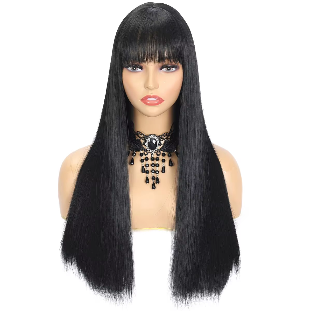 Perruque synthétique noire de 26 pouces avec cheveux longs et raides