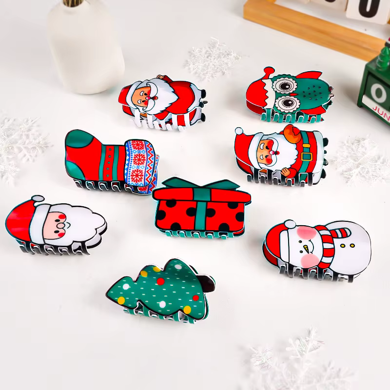 Pince à Cheveux Imprimée Père Noël et Bonhomme de Neige