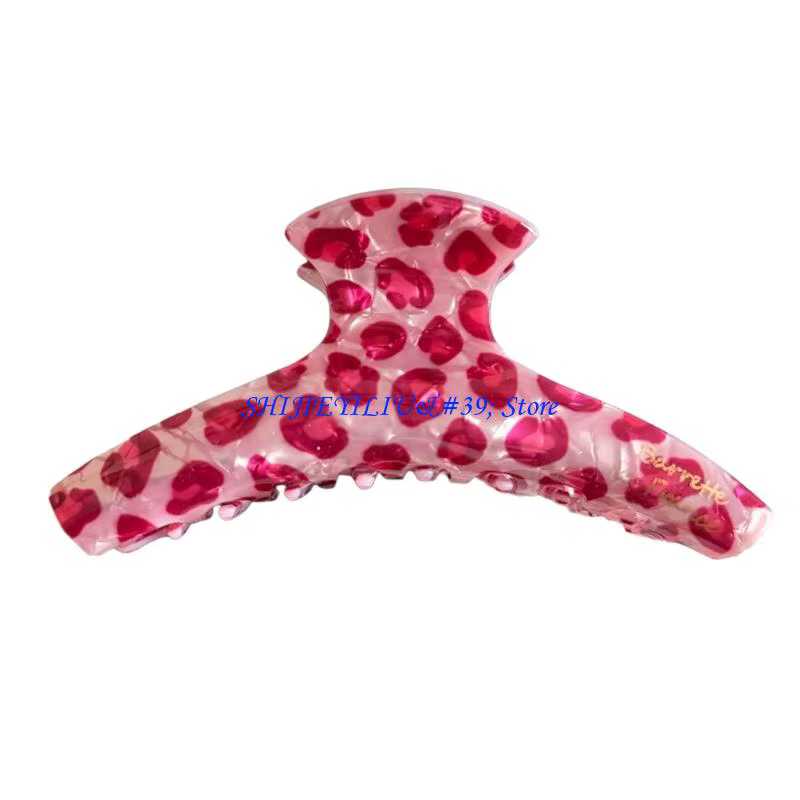 E21F – pince à cheveux en acrylique imprimé léopard rose