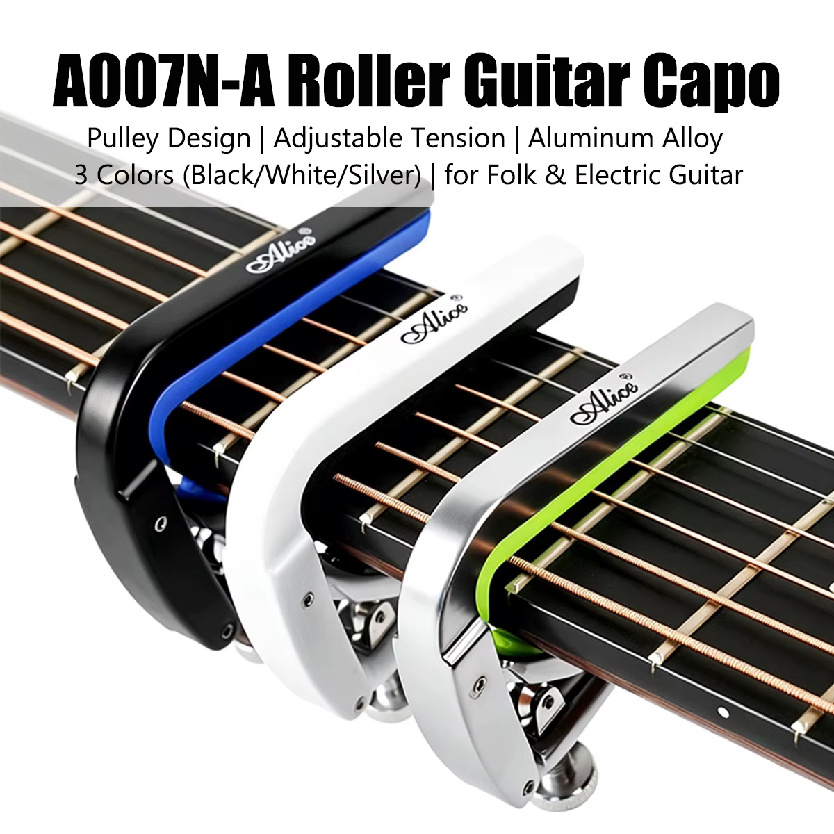Alice A007N-A Capodastre de guitare à poulie – Utilisation facile à une main, vis réglable, finition peinture durable, compatible avec les guitares folk/électriques