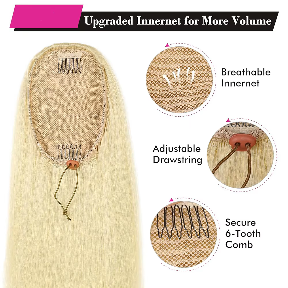 Extensions de cheveux humains queue de cheval longue et droite # 613 pince