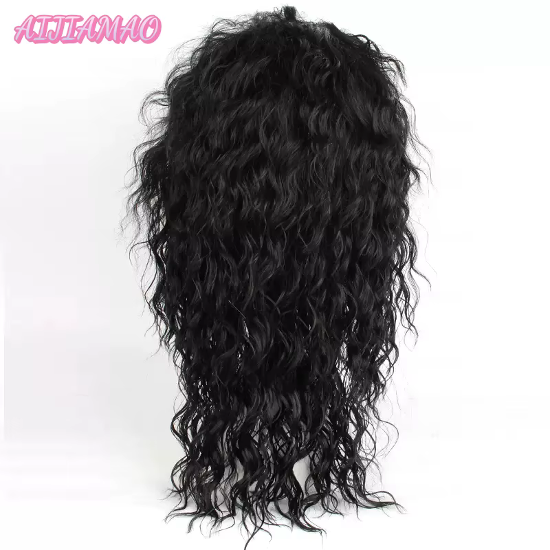 Perruque noire bouclée mi-longue