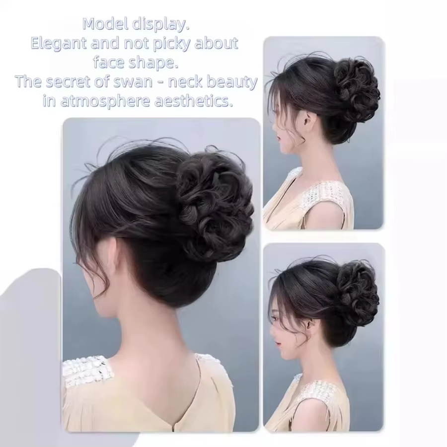 Perruque synthétique pour femmes – Chignon à bourgeons de fleurs paresseux de style chouchou