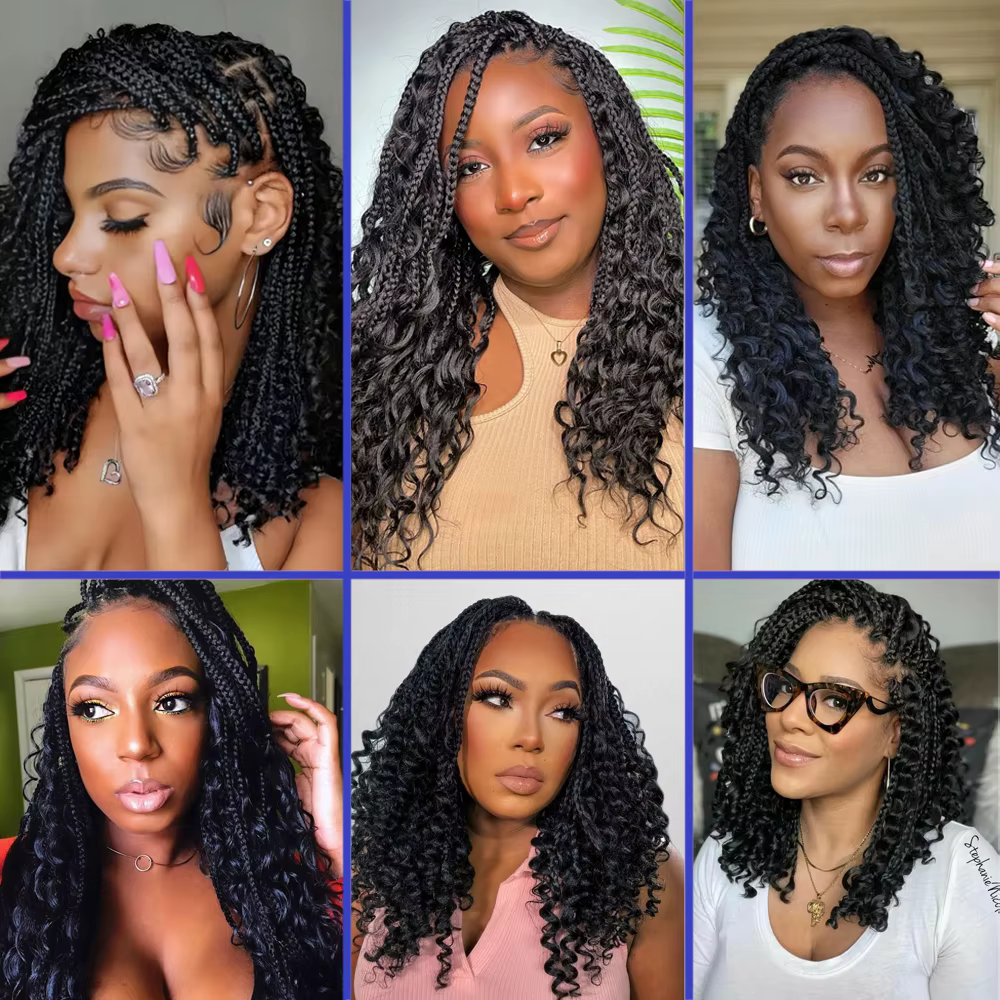 Boho boîte sans noeuds perruques tressées pleine Double dentelle courte tresse perruque pour les femmes noires cheveux
