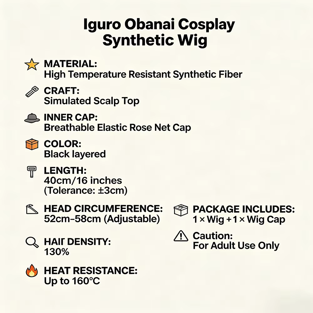 Perruque de Cosplay Iguro Obanai unisexe