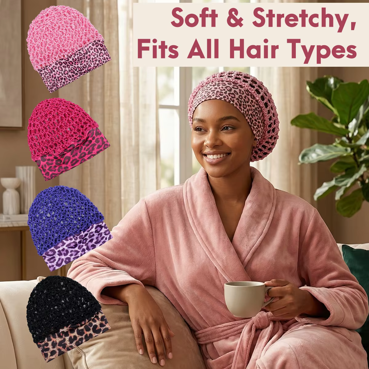 Bonnet de nuit unisexe en maille respirante avec crochet pour perruque