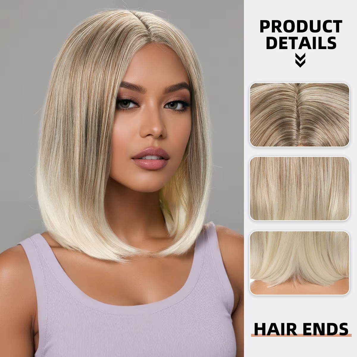 Perruque pour femme avec cheveux courts et raides dorés