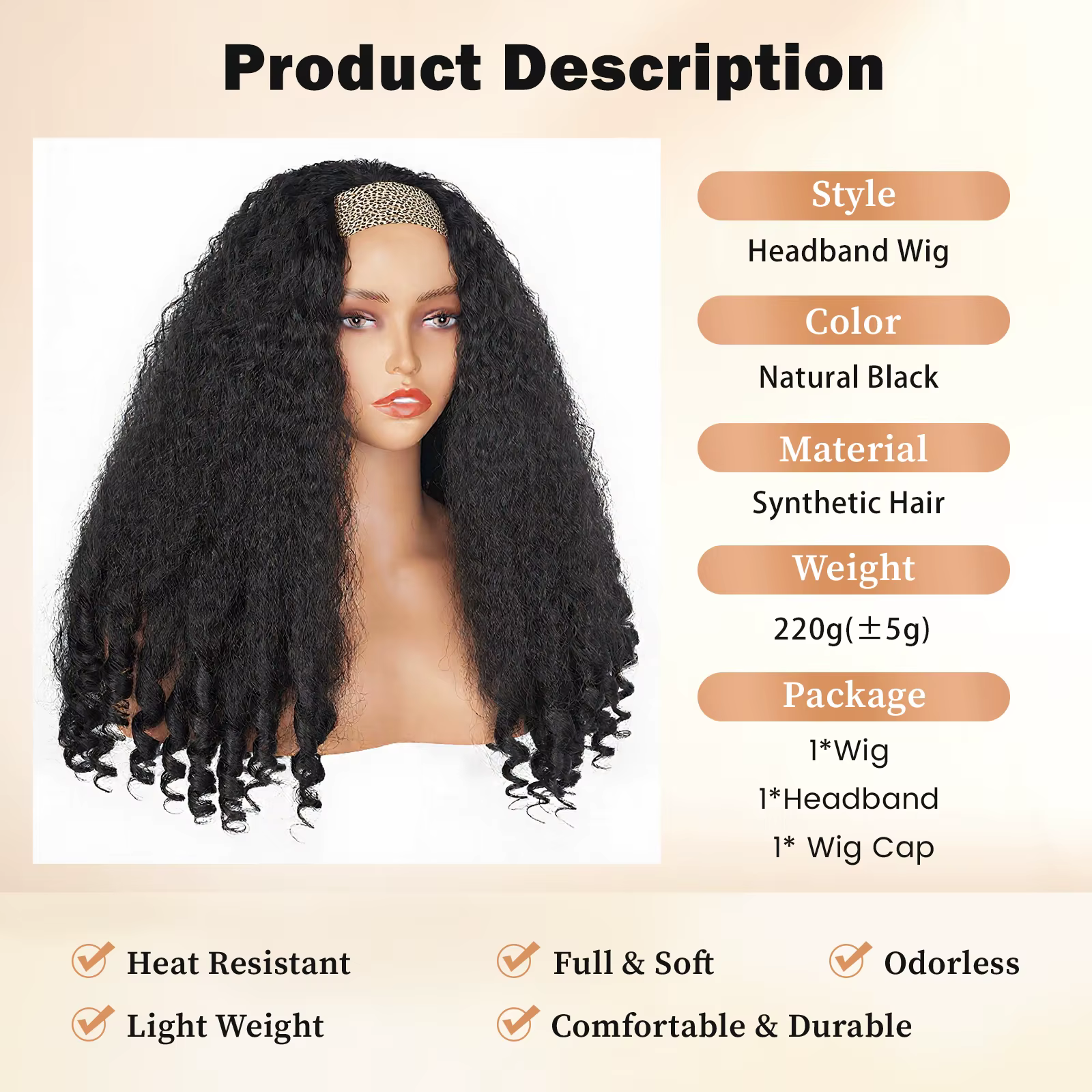 Yaki bandeau Afro bouclés perruques synthétiques crépus droites avec extrémités bouclées sans colle sans laisser Clip