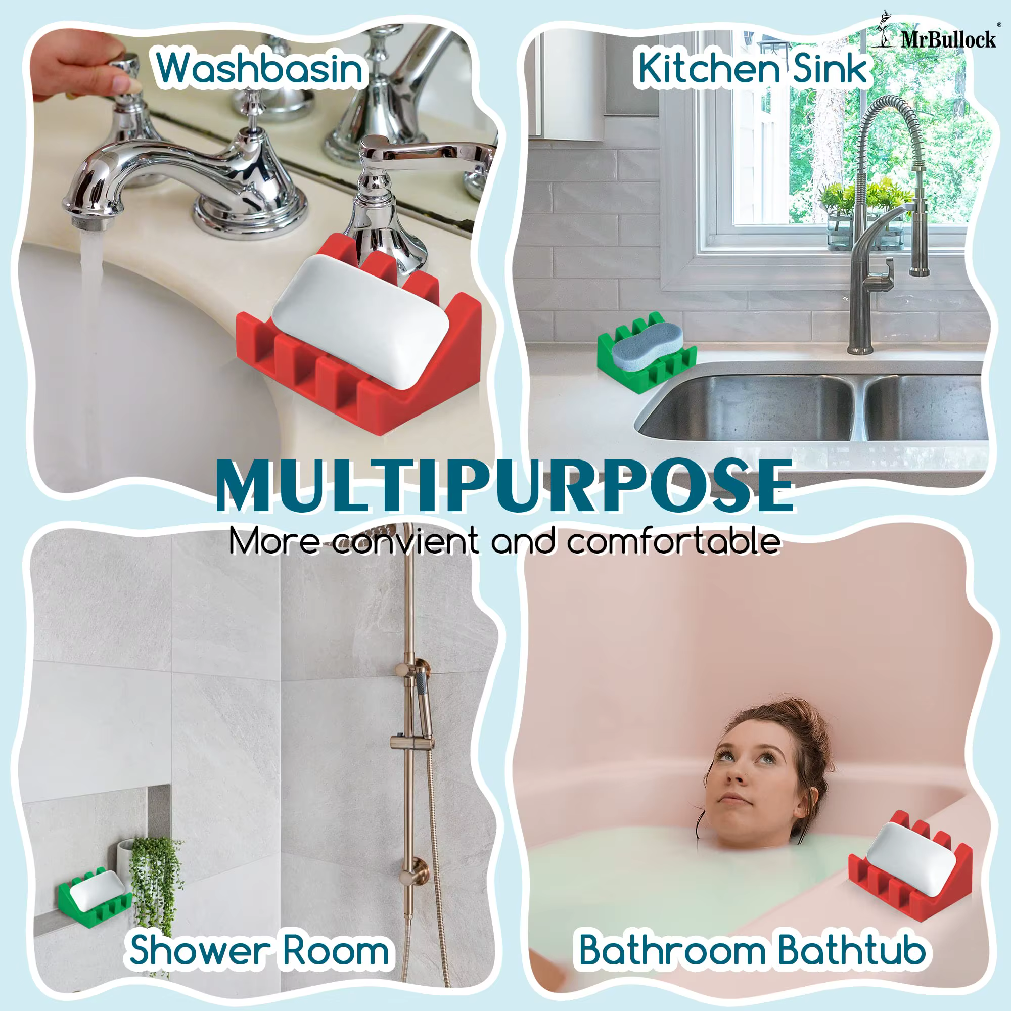 Porte-savon auto-drainant, pour salle de bain, cuisine, éponges, prolonge la durée de vie du savon, garde les pains de savon au sec et facilite le nettoyage