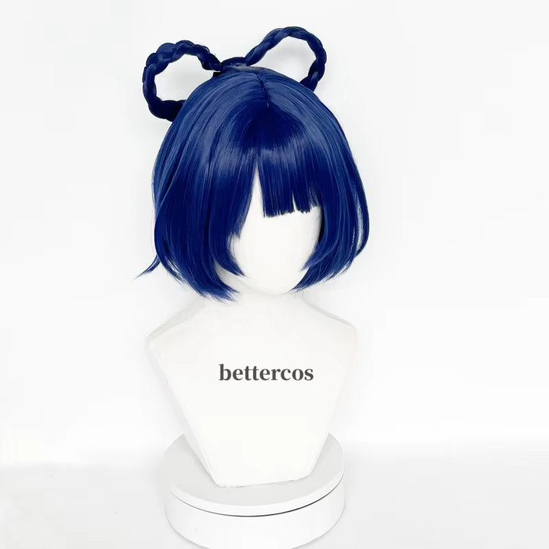 Xiangling Cosplay perruque 30 cm courte bleu foncé