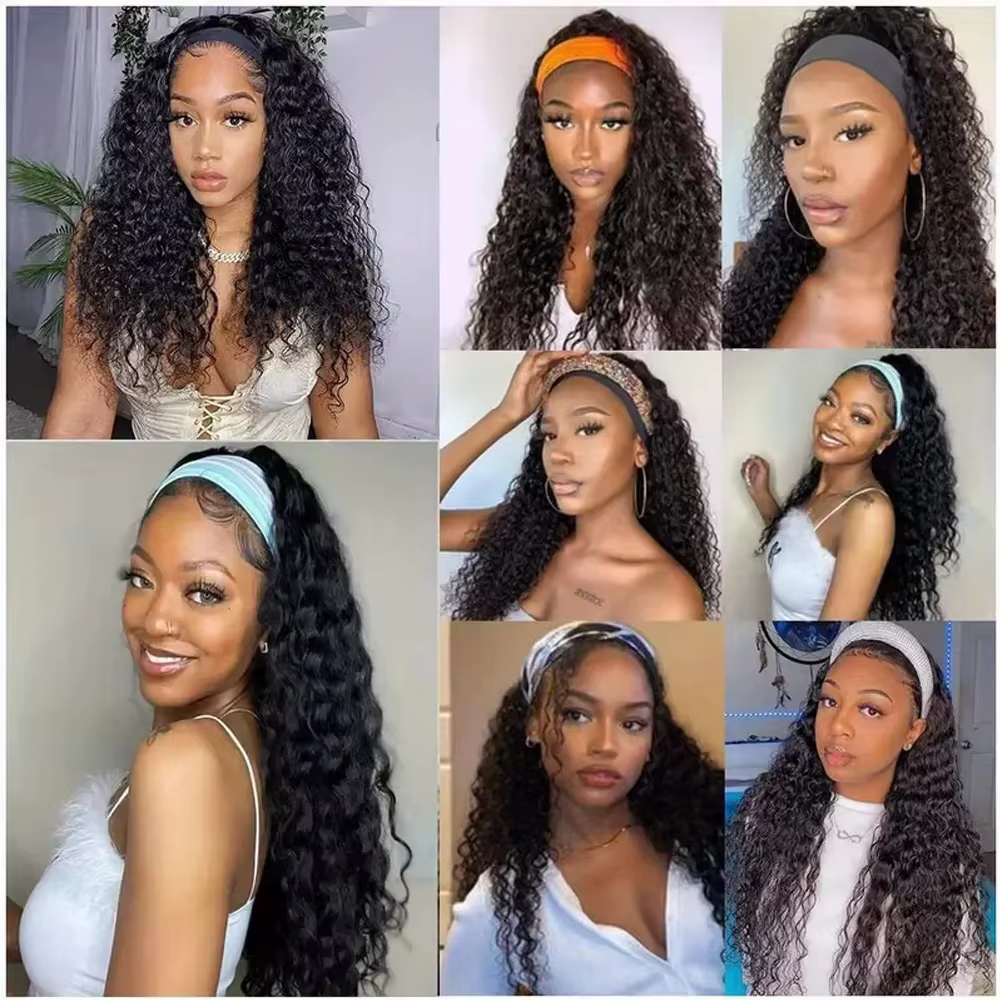 Perruque de cheveux humains brésiliens de densité 200 avec bandeau