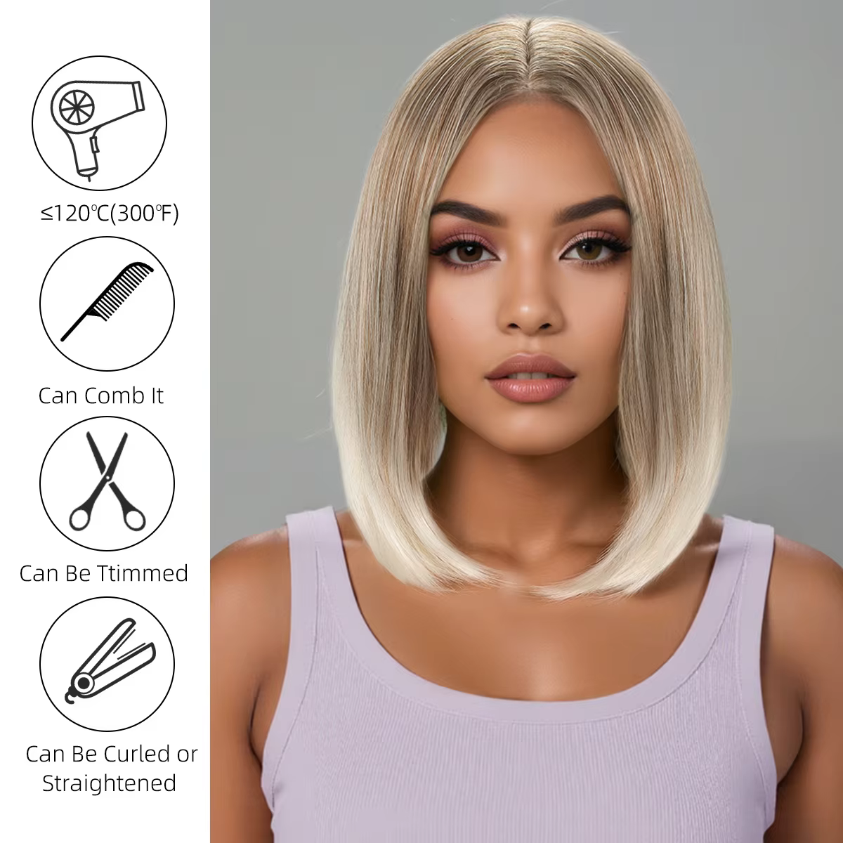 Perruque pour femme avec cheveux courts et raides dorés