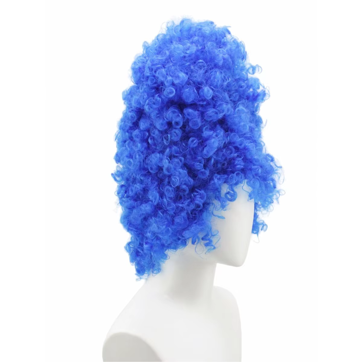 Perruque synthétique bleu vif à boucles longues