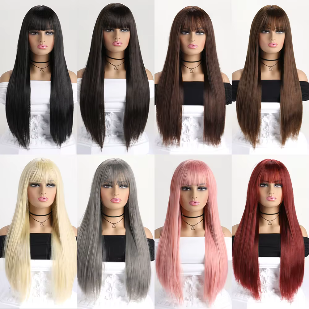 Perruque synthétique longue et lisse de 26 pouces pour femmes