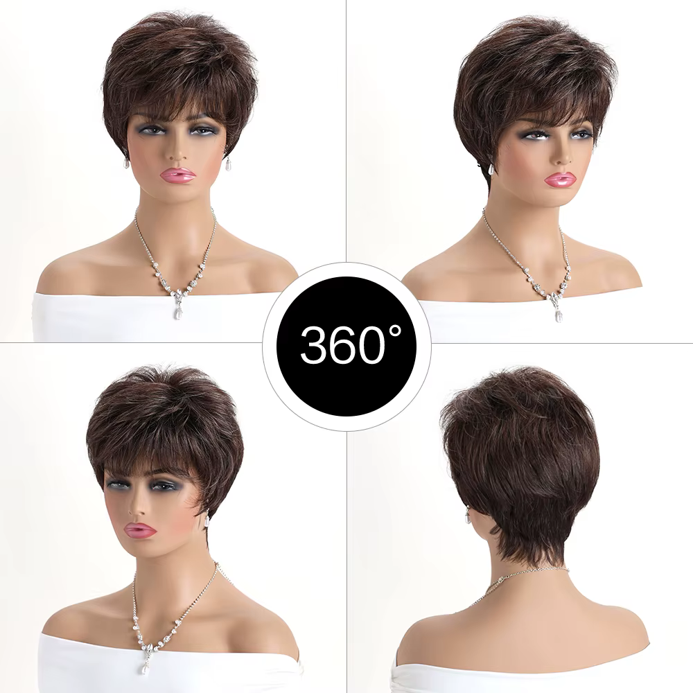 Perruque synthétique brune naturelle pour femmes