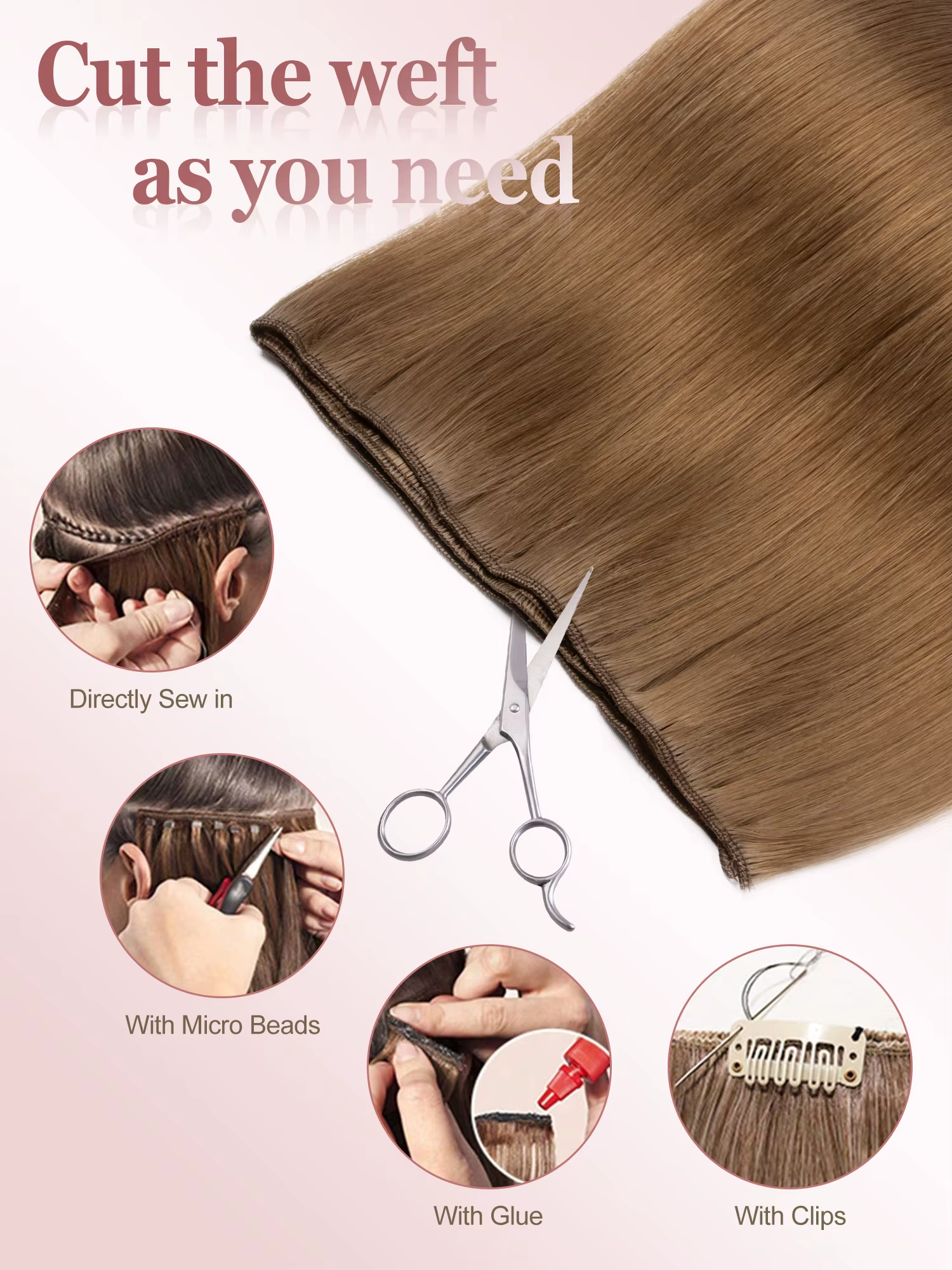 Extensions de cheveux synthétiques longues et lisses à coudre