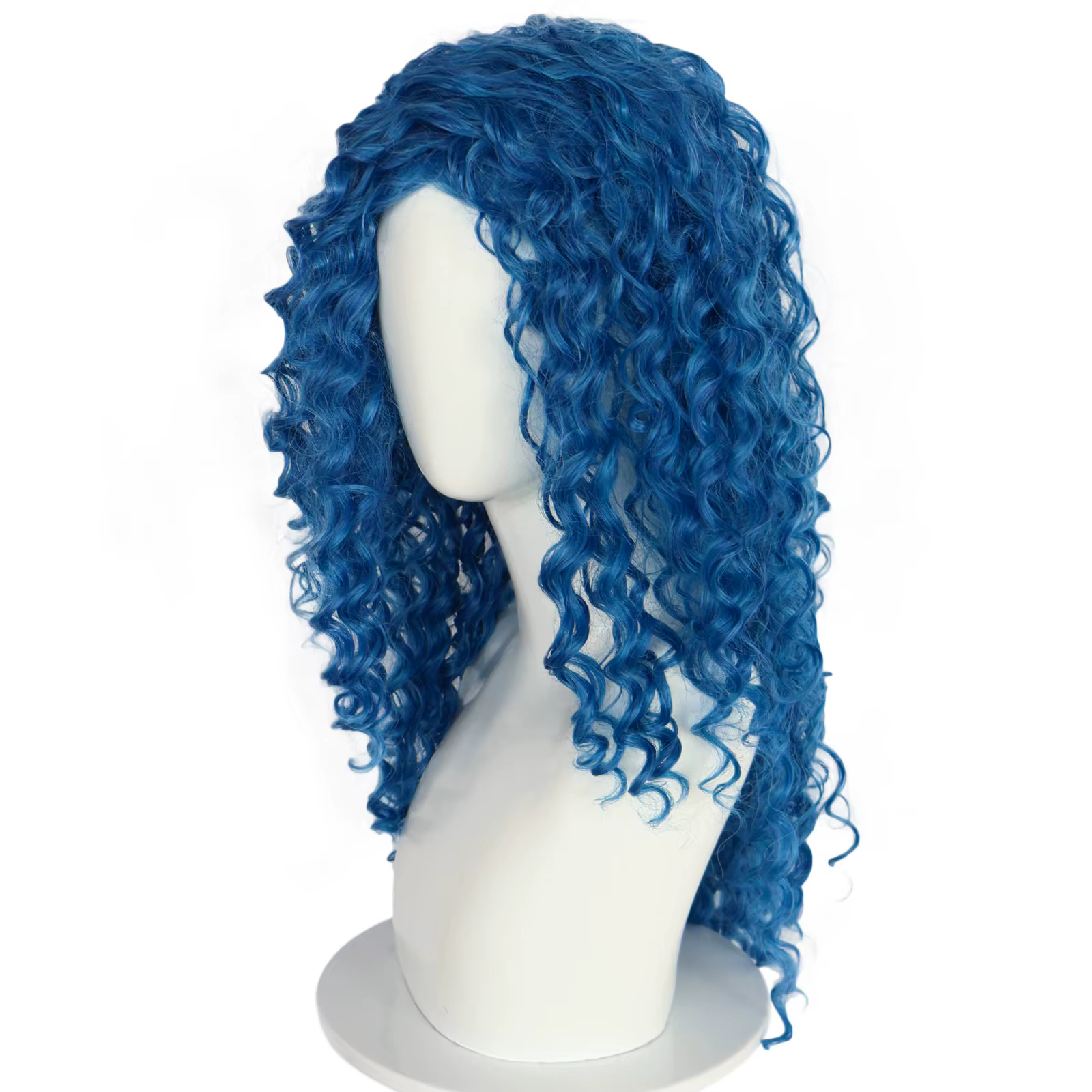 Perruque de cosplay bleue bouclée