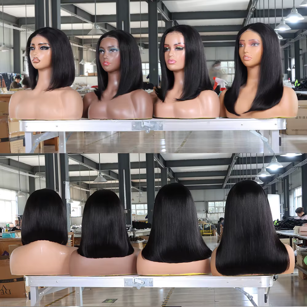 Perruques Bob Droit Sans Colle Cheveux Humains Densité 180% Fermeture en Dentelle HD 4x6