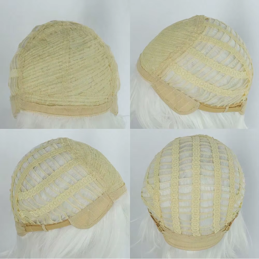 MSIWIGS – perruque synthétique courte ondulée blanche bouclée avec frange pour femmes