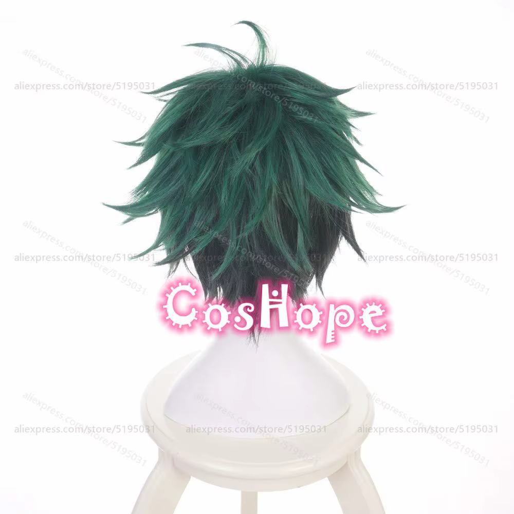 MHA-Perruque de Cosplay Midoriya Izuku, Deku, Courte, Pelucheuse, Verte, Noire, Anime, Perruques Synthétiques, Degré de Chaleur